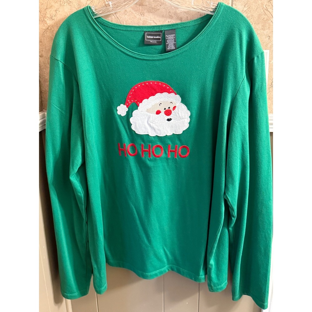 Holiday Inspirations Santa Ho‎ Ho Ho Green Christmas Top Womens Size XL